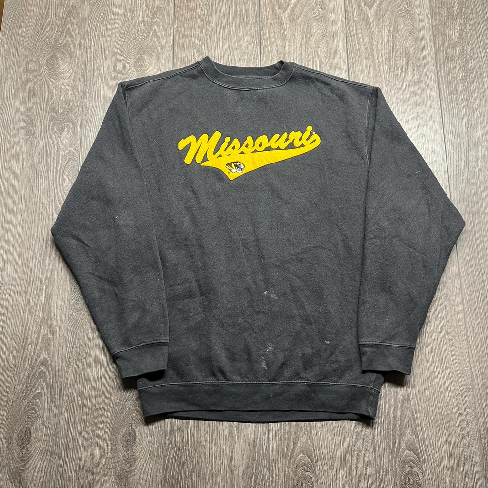 Vintage Missouri Tigers College Sweatshirt Black Large NCAA Sweater Script